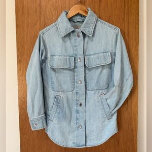 Everlane oversized denim shirt jacket in 100% organic cotton, size XXS